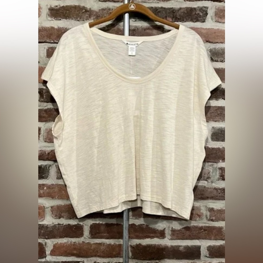 Athleta Women's Classic Slub Tee Size in Pelican Cream color. retail $55 NWT - Picture 7 of 13